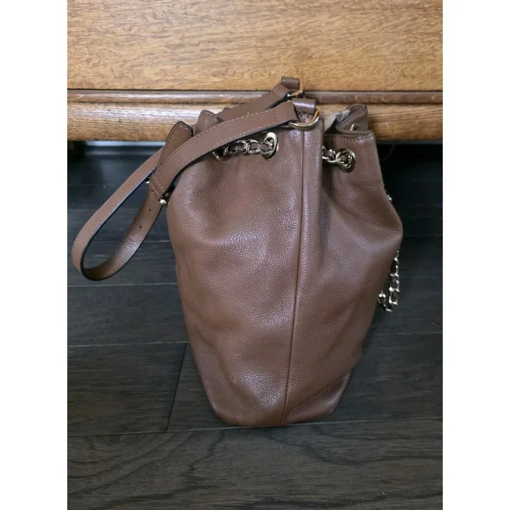 Michael Kors Frankie Brown Pebbled Leather Drawstring Convertible Shoulder Bag